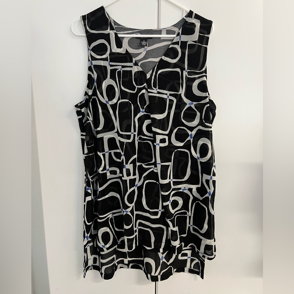 Alfani Black and Gray Patterned Blouse Sz XL
